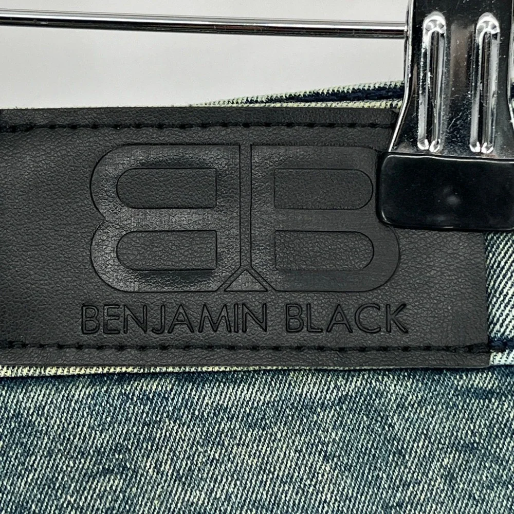 Benjamin Black Mens Jeans 38x32 Acid Wash Distressed‎ Moto Denim Flap Pocket